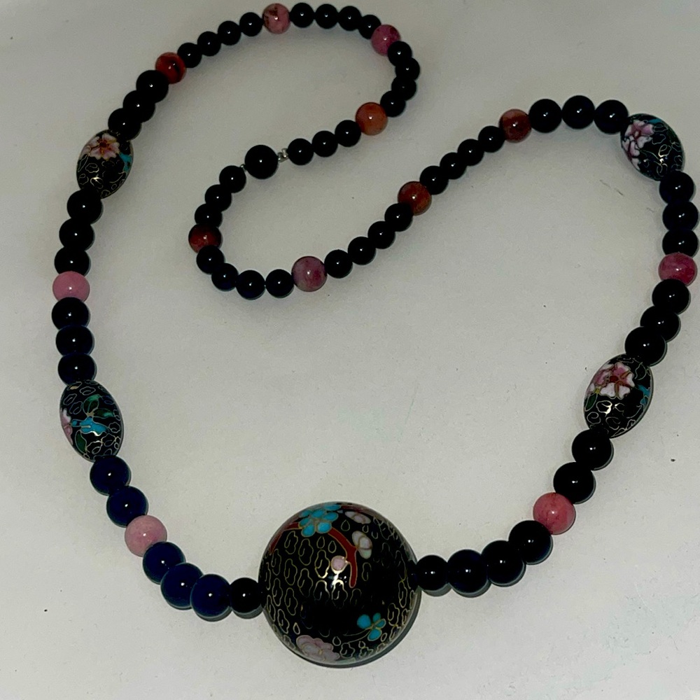 Cloisonné Long Necklace & Other Natural Stones